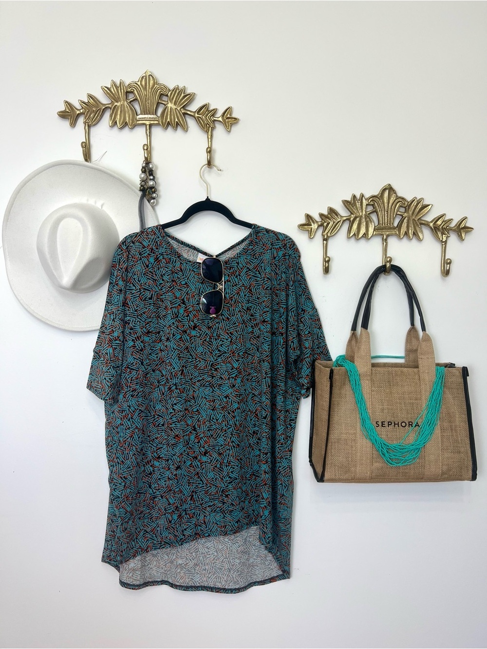 Relaxed Women’s Teal & Black Patterned tunic L/Xl